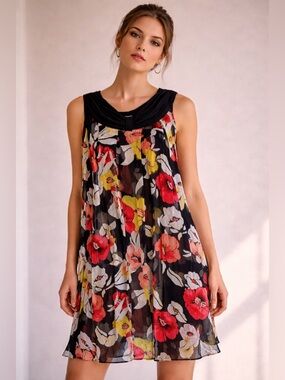 Alfani | Silk Floral Pleated Shift Dress | Size 4
